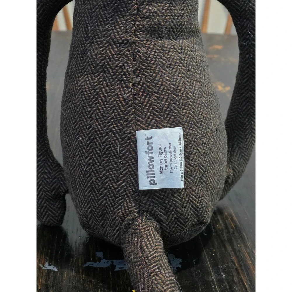 Pillowfort Monkey Figural Throw‎ Pillow Kids 12in Brown Excellent Herringbone